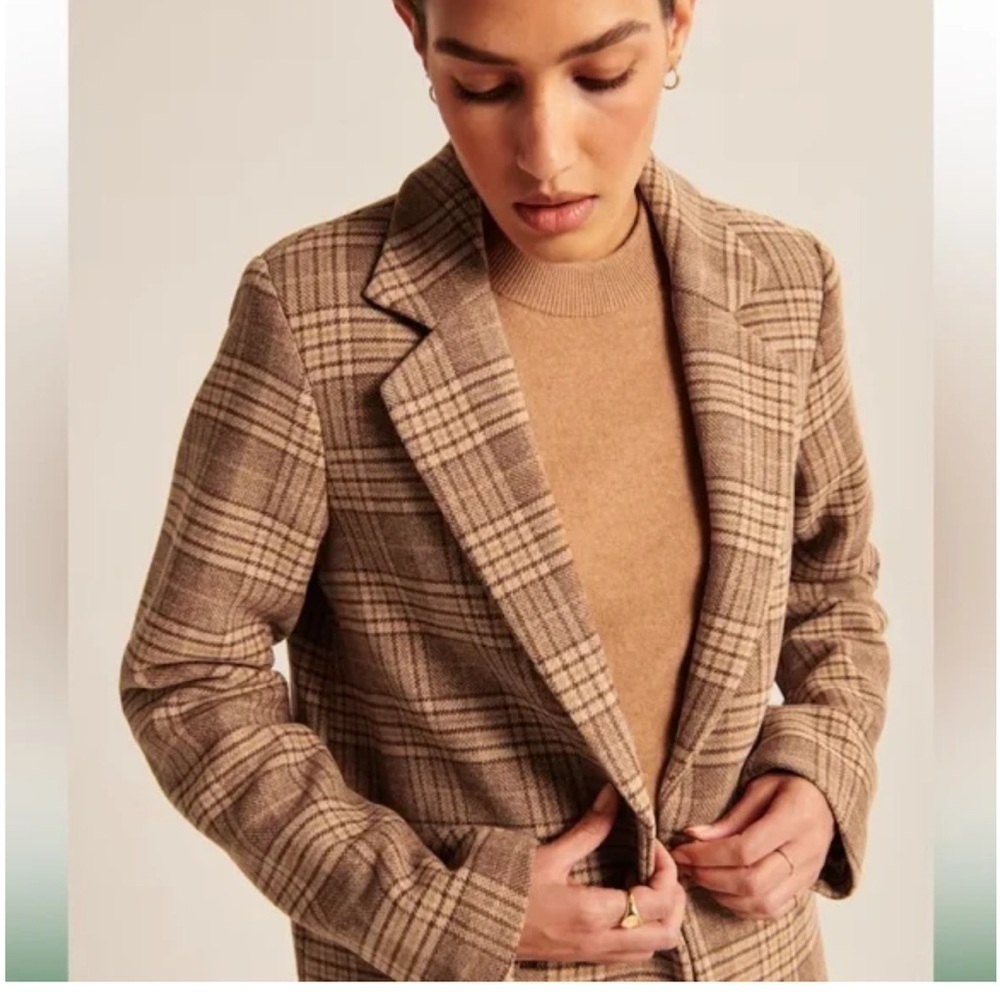 Abercrombie & Fitch Heavyweight Plaid Wool-Blend Blazer Coat Size small - Picture 2 of 11